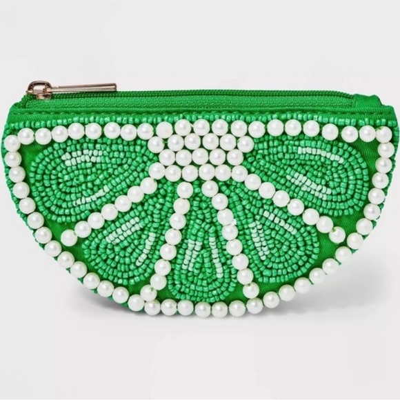 a new day Handbags - A New Day NWT Green Citrus  Beaded Zipper Pouch